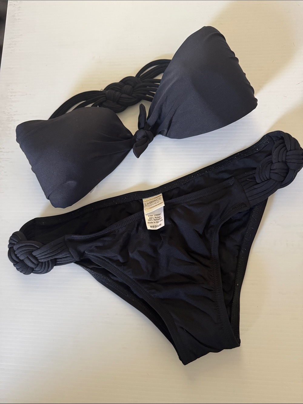 l*space Black Bandeau Bikini with Braided Side Straps